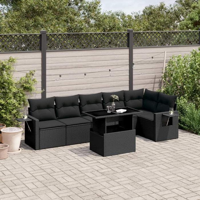 Set canapele de grădină cu perne, 7 piese, negru, poliratan - WALTI WALTI