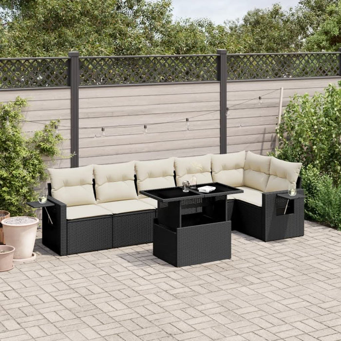 Set canapele de grădină cu perne, 7 piese, negru, poliratan - WALTI WALTI