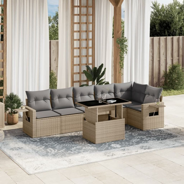 Set canapele de grădină, 7 piese, cu perne, bej, poliratan - WALTI WALTI