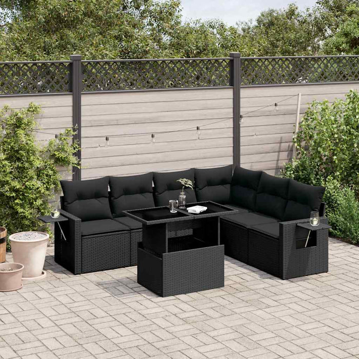 Set canapele de grădină cu perne, 7 piese, negru, poliratan - WALTI WALTI