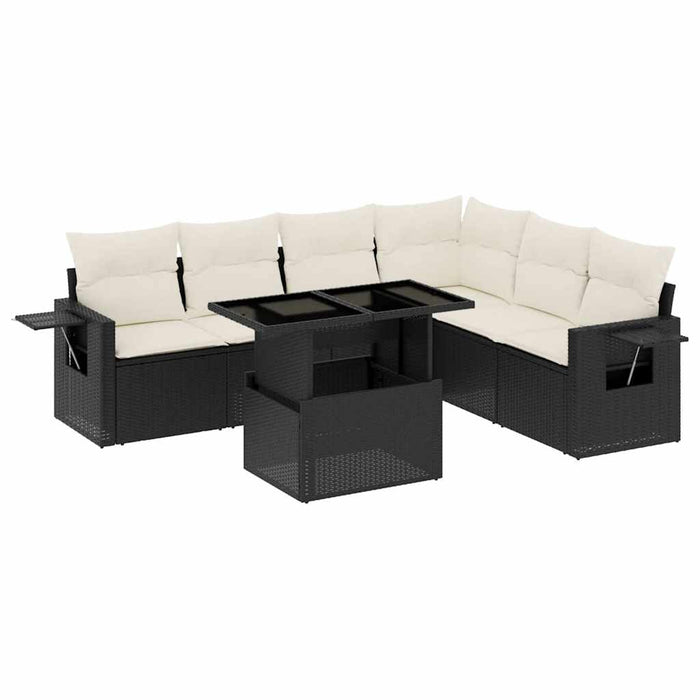 Set canapele de grădină cu perne, 7 piese, negru, poliratan - WALTI WALTI