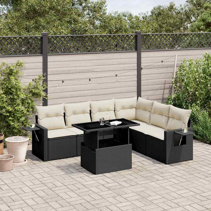 Set canapele de grădină cu perne, 7 piese, negru, poliratan - WALTI WALTI