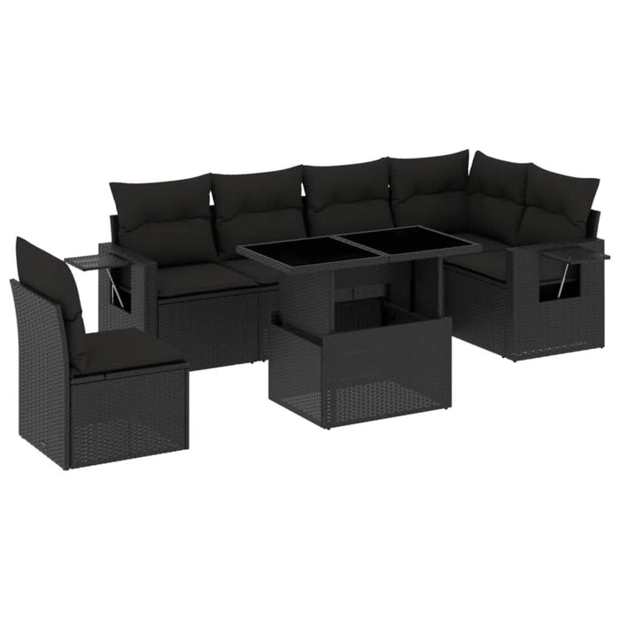 Set canapele de grădină cu perne, 7 piese, negru, poliratan - WALTI WALTI