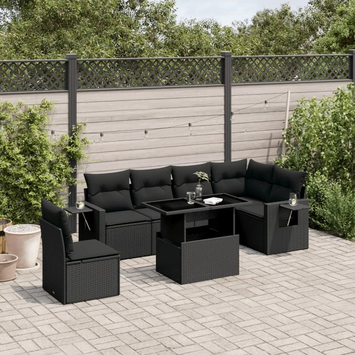 Set canapele de grădină cu perne, 7 piese, negru, poliratan - WALTI WALTI