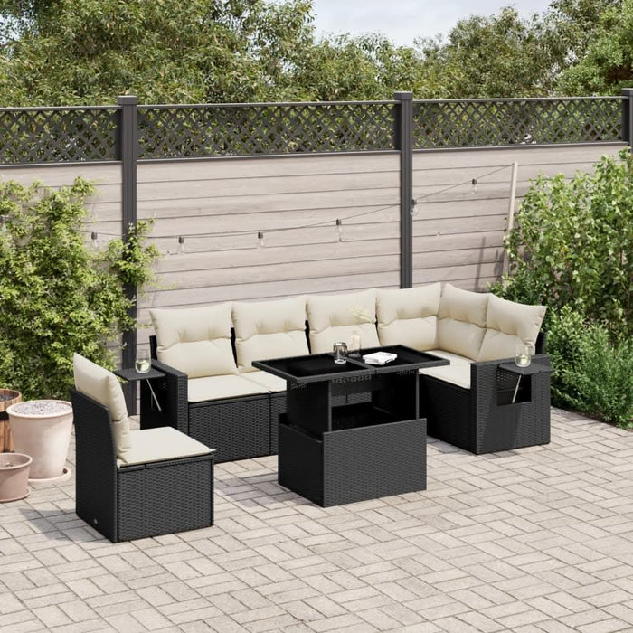 Set canapele de grădină cu perne, 7 piese, negru, poliratan - WALTI WALTI