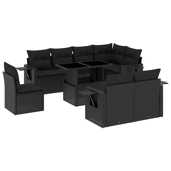 Set mobilier de grădină cu perne, 9 piese, negru, poliratan - WALTI WALTI