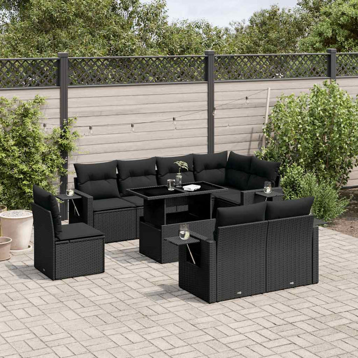 Set mobilier de grădină cu perne, 9 piese, negru, poliratan - WALTI WALTI