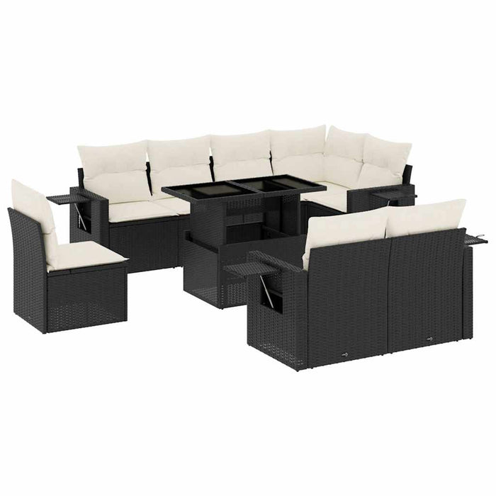 Set mobilier de grădină cu perne, 9 piese, negru, poliratan - WALTI WALTI