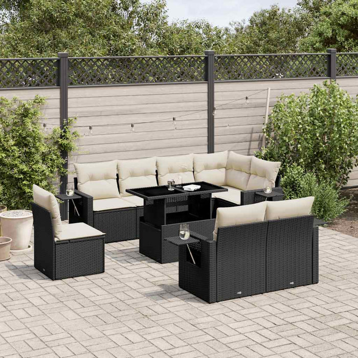 Set mobilier de grădină cu perne, 9 piese, negru, poliratan - WALTI WALTI