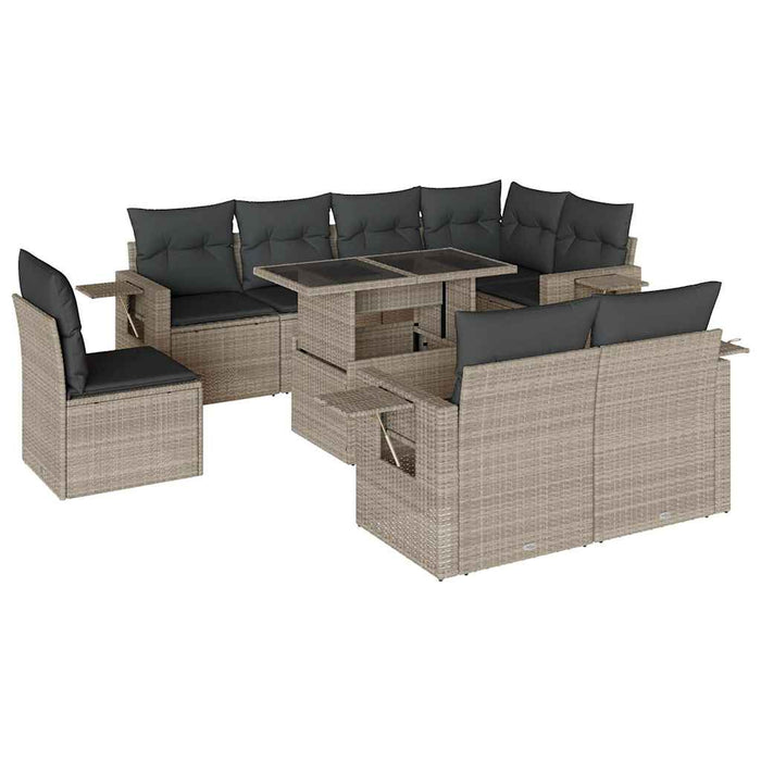 Set canapele de grădină cu perne, 9 piese gri deschis poliratan WALTI