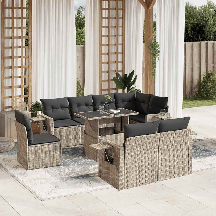 Set canapele de grădină cu perne, 9 piese gri deschis poliratan WALTI