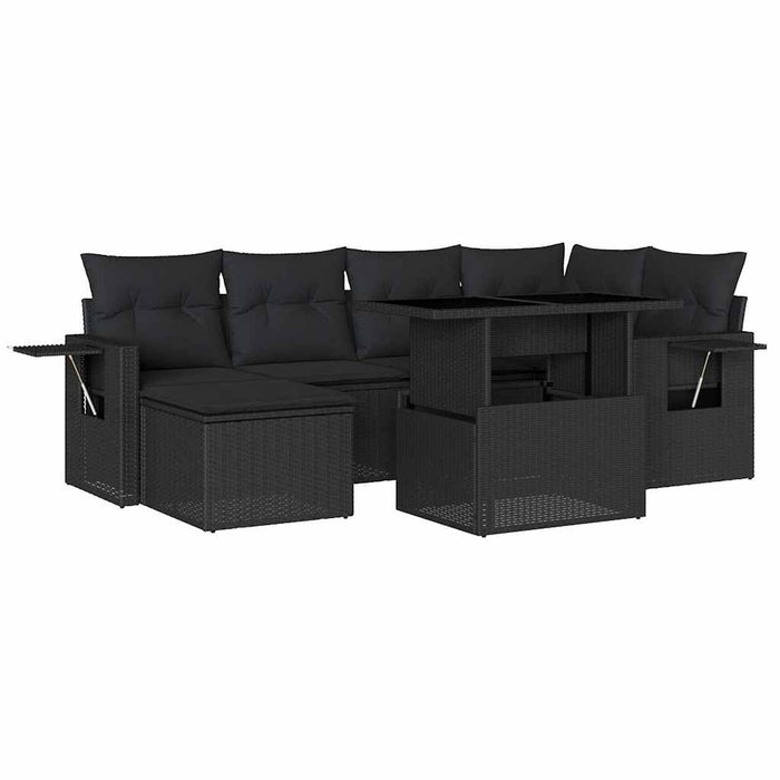 Set canapele de grădină cu perne, 7 piese, negru, poliratan - WALTI WALTI