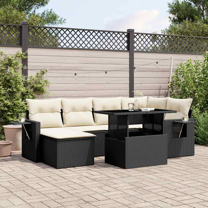 Set canapele de grădină cu perne, 7 piese, negru, poliratan WALTI