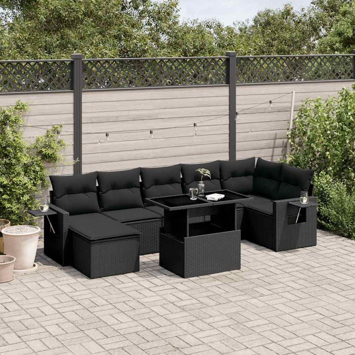 Set mobilier de grădină cu perne, 8 piese, negru, poliratan - WALTI WALTI