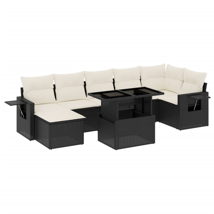 Set mobilier de grădină cu perne, 8 piese, negru, poliratan WALTI