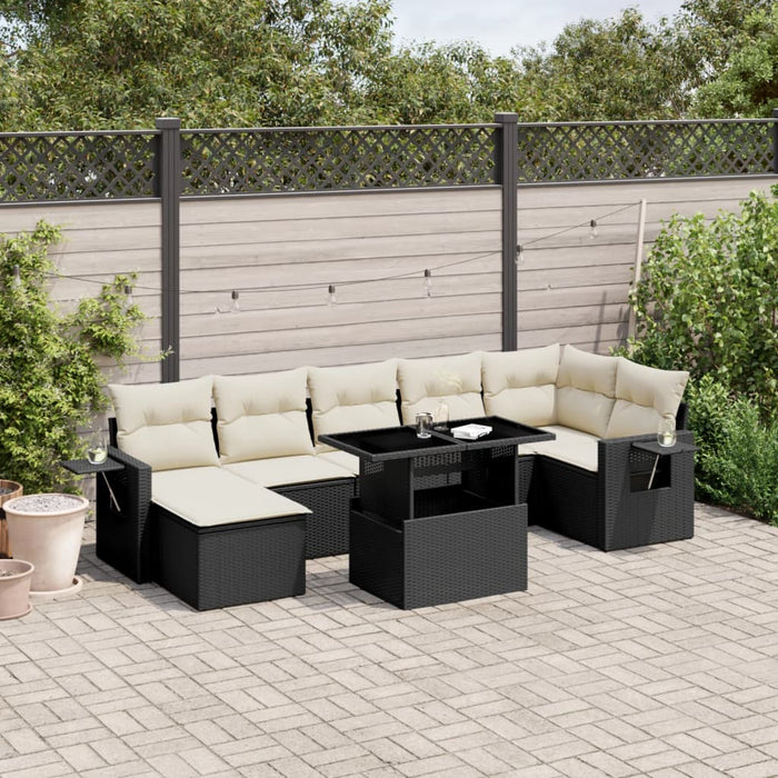 Set mobilier de grădină cu perne, 8 piese, negru, poliratan WALTI