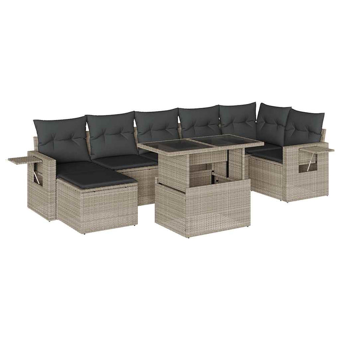 Set mobilier de grădină cu perne, 8 piese gri deschis poliratan - WALTI WALTI