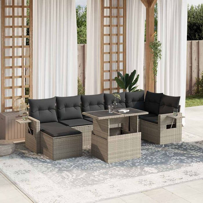 Set mobilier de grădină cu perne, 8 piese gri deschis poliratan - WALTI WALTI