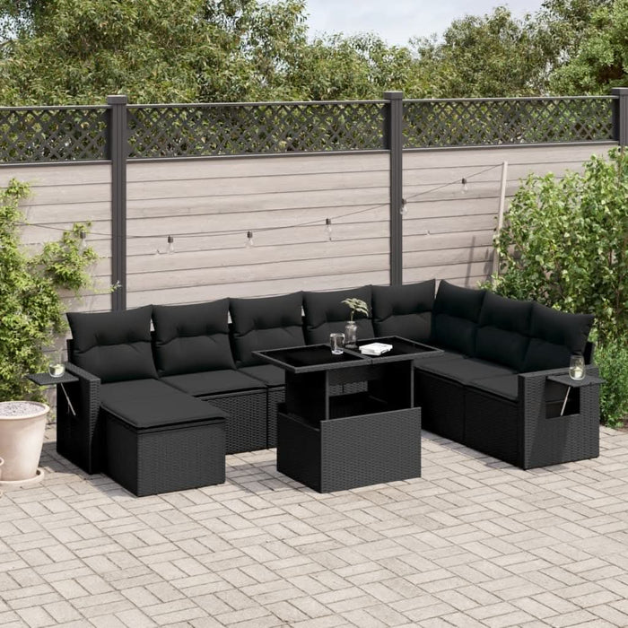 Set mobilier de grădină cu perne, 8 piese, negru, poliratan - WALTI WALTI