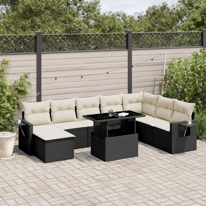 Set mobilier de grădină cu perne, 8 piese, negru, poliratan - WALTI WALTI