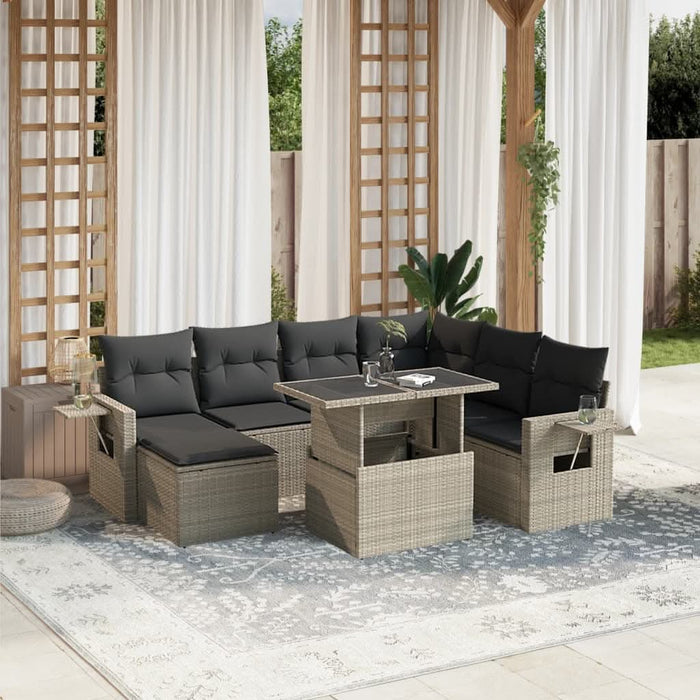 Set mobilier de grădină cu perne, 8 piese gri deschis poliratan - WALTI WALTI