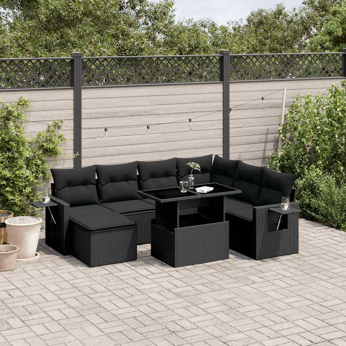 Set mobilier de grădină cu perne, 9 piese, negru, poliratan - WALTI WALTI