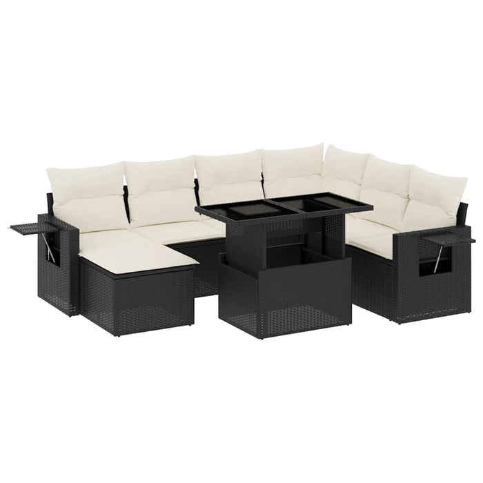 Set mobilier de grădină cu perne, 9 piese, negru, poliratan WALTI