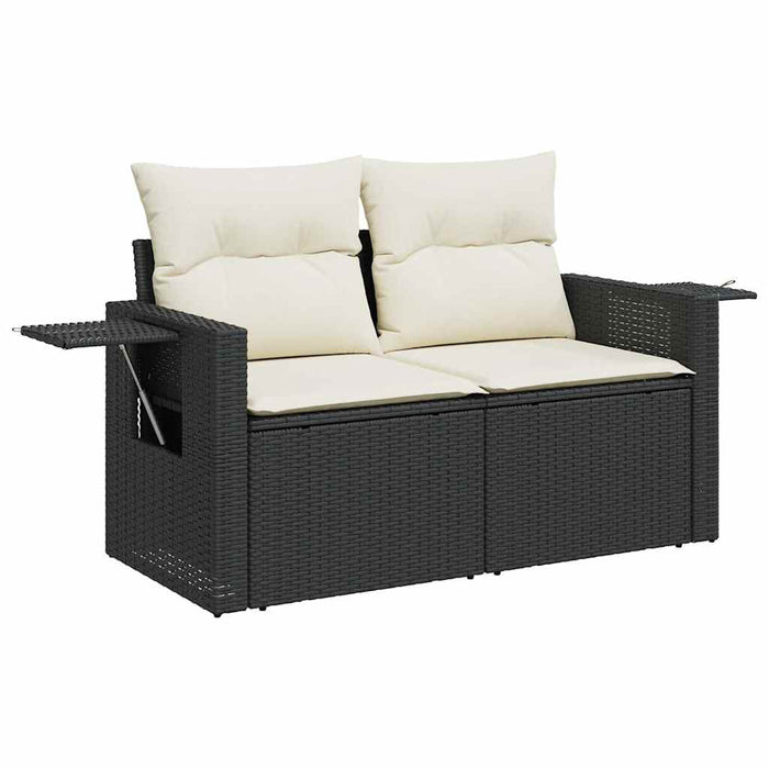 Set mobilier de grădină cu perne, 9 piese, negru, poliratan WALTI