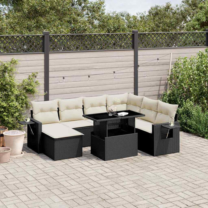 Set mobilier de grădină cu perne, 9 piese, negru, poliratan WALTI