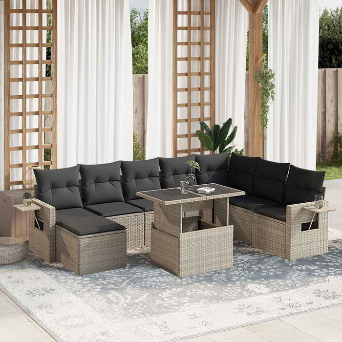 Set canapele de grădină cu perne, 9 piese gri deschis poliratan - WALTI WALTI