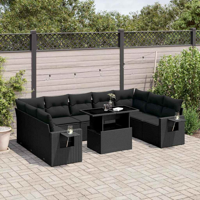 Set canapele de grădină cu perne, 10 piese, negru, poliratan - WALTI WALTI