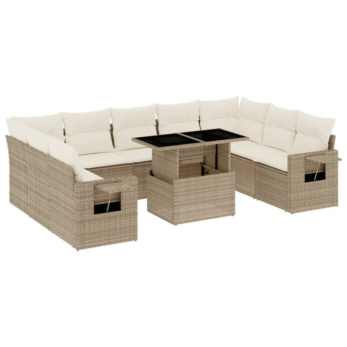 Set canapele de grădină cu perne, 10 piese, bej, poliratan WALTI