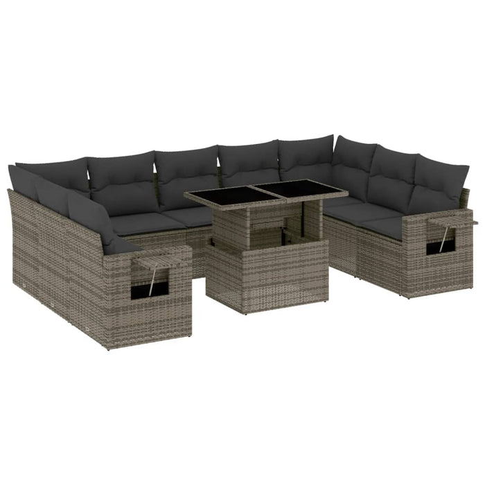 Set mobilier de grădină cu perne, 10 piese, gri, poliratan WALTI