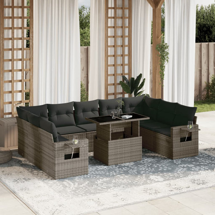 Set mobilier de grădină cu perne, 10 piese, gri, poliratan WALTI