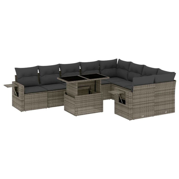 Set mobilier de grădină cu perne, 10 piese, gri, poliratan - WALTI WALTI
