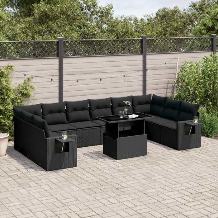 Set canapele de grădină cu perne, 11 piese, negru, poliratan - WALTI WALTI
