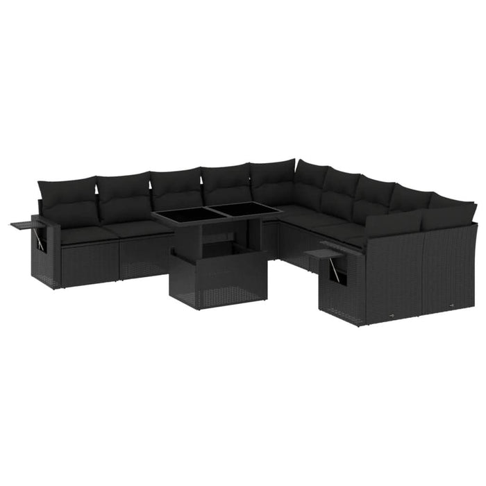 Set canapele de grădină cu perne, 11 piese, negru, poliratan - WALTI WALTI