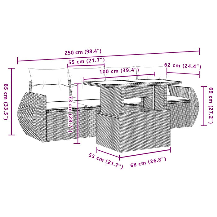 Set mobilier de grădină cu perne, 5 piese, negru, poliratan WALTI