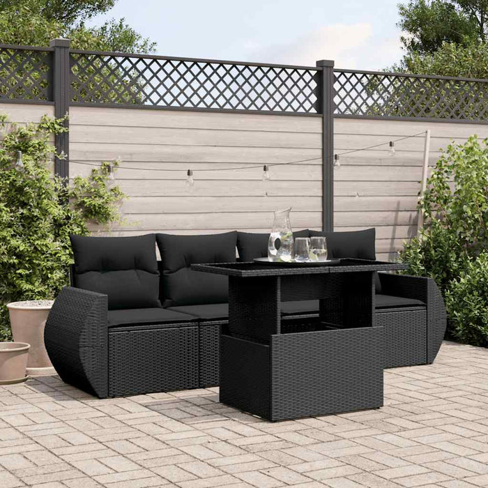 Set mobilier de grădină cu perne, 5 piese, negru, poliratan WALTI