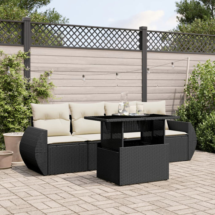 Set mobilier de grădină cu perne, 5 piese, negru, poliratan - WALTI WALTI