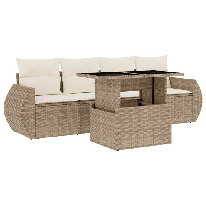 Set canapele de grădină cu perne, 5 piese, bej, poliratan WALTI
