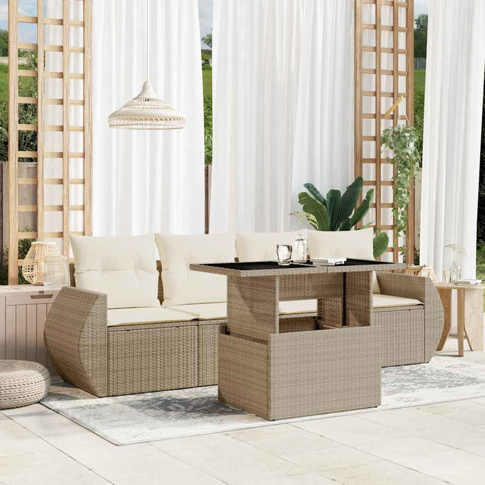 Set canapele de grădină cu perne, 5 piese, bej, poliratan WALTI