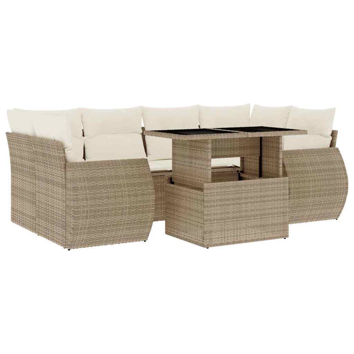 Set canapele de grădină, 7 piese, cu perne, bej, poliratan WALTI