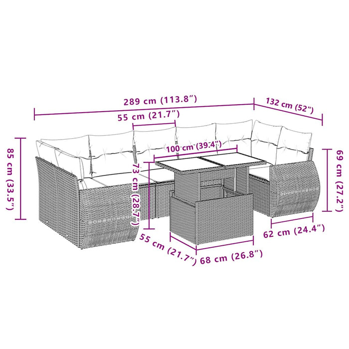 Set mobilier de grădină cu perne, 8 piese, negru, poliratan - WALTI WALTI