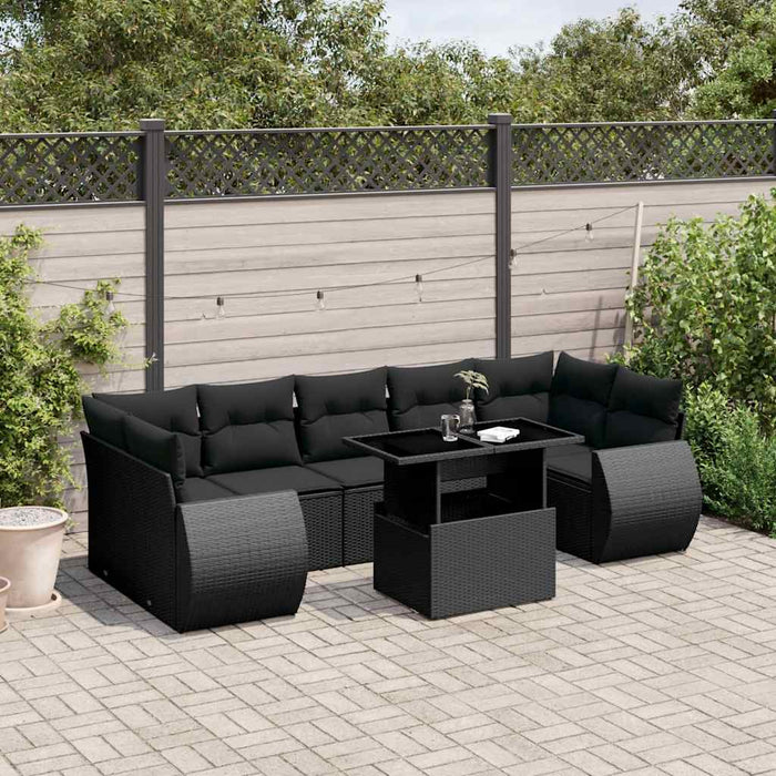 Set mobilier de grădină cu perne, 8 piese, negru, poliratan - WALTI WALTI