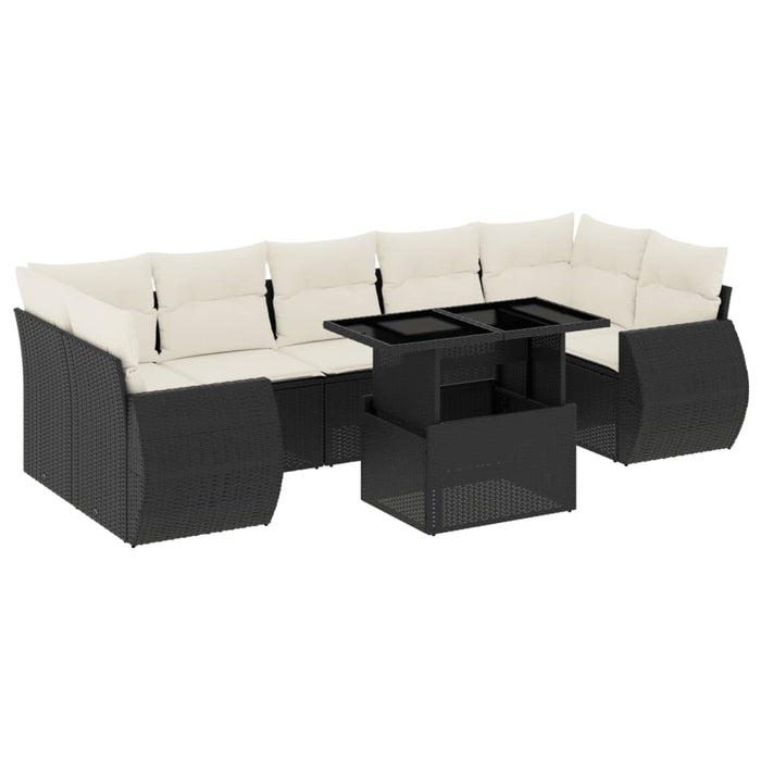 Set mobilier de grădină cu perne, 8 piese, negru, poliratan WALTI