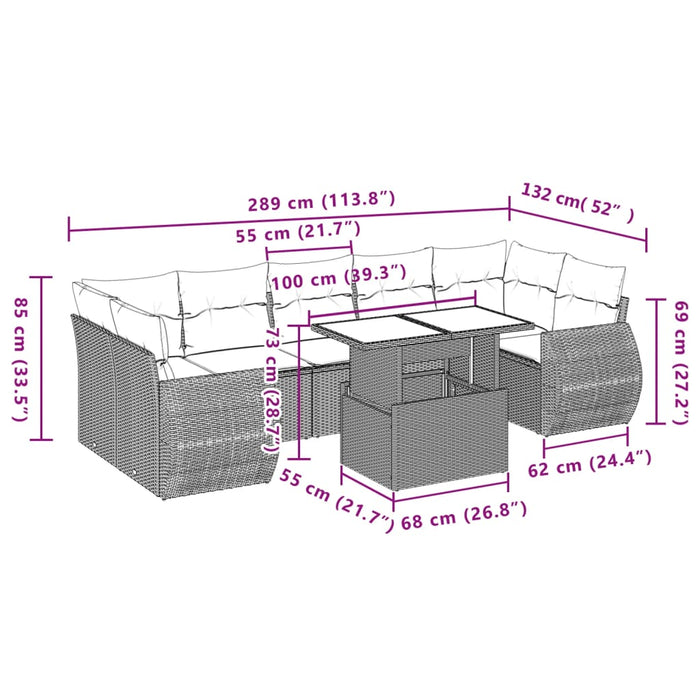 Set mobilier de grădină cu perne, 8 piese, negru, poliratan WALTI