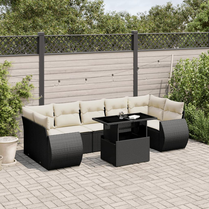 Set mobilier de grădină cu perne, 8 piese, negru, poliratan WALTI