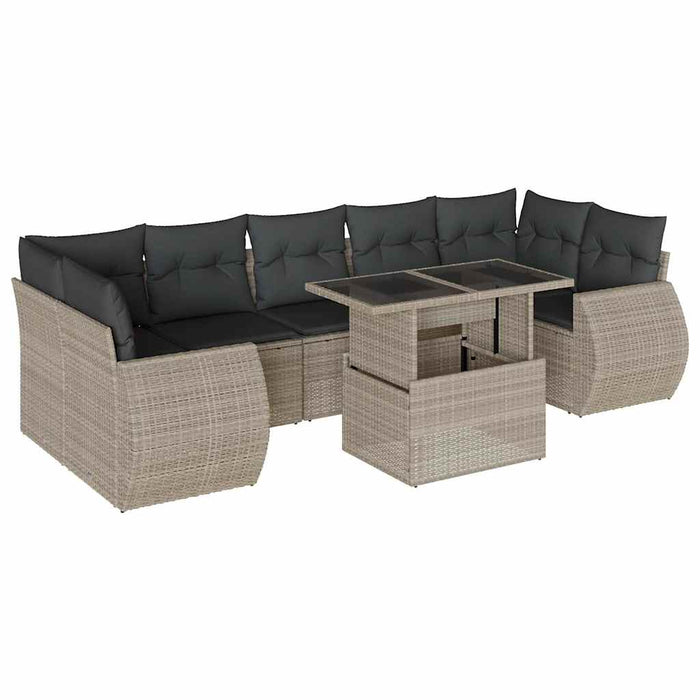 Set mobilier de grădină cu perne, 8 piese gri deschis poliratan - WALTI WALTI