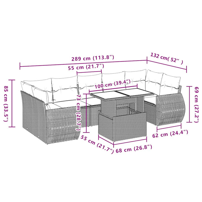 Set mobilier de grădină cu perne, 8 piese gri deschis poliratan - WALTI WALTI